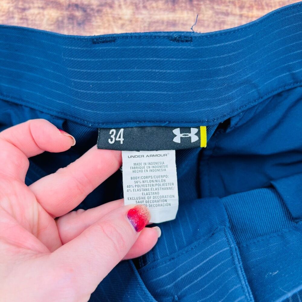 Under Armour Flat Front Chino Short Men's Size 34 Navy Blue Pinstriped Stretch - Picture 3 of 8